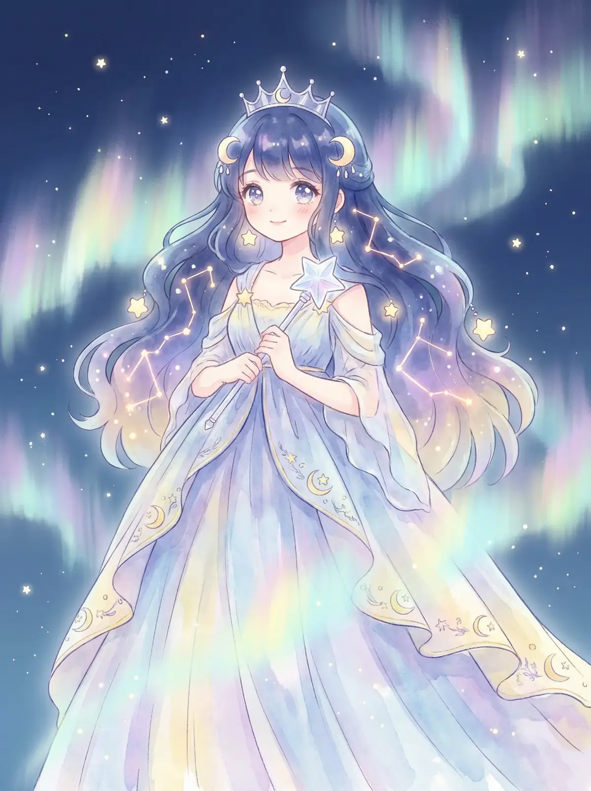 美教师地狱责罚 - 星辰公主希尔角色设定图，手持星光权杖